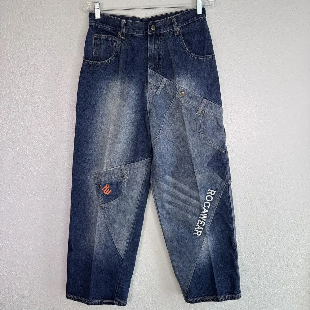 Rocawear Jeans Womens 27 Patchwork Denim Carpenter Baggy Hip Hop Y2K Boys 18?
